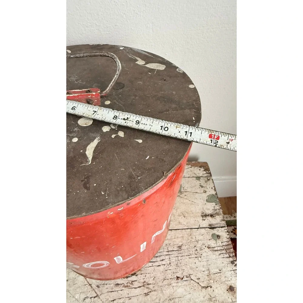 Vintage Red Metal Gasoline Can Rustic Industrial Storage Decor